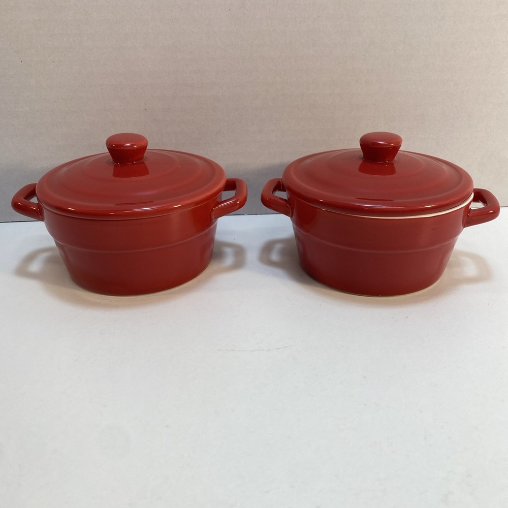 Martha Stewart Stoneware Red Round Small Baking Dish Lid Exclusively Macys x2